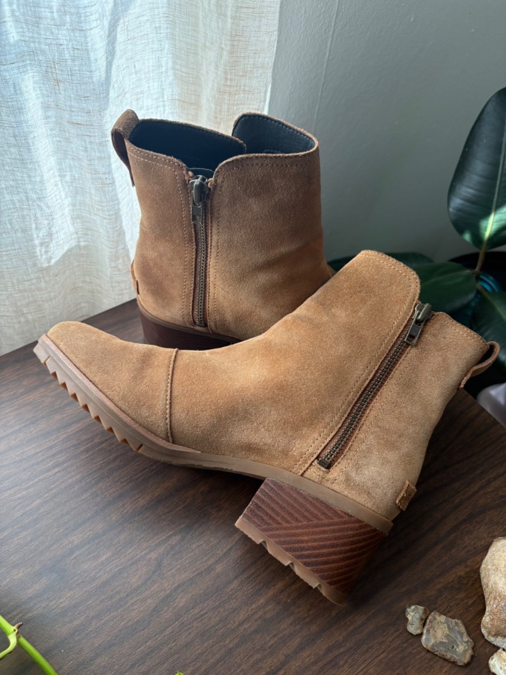 Sorel Cate Waterproof Suede Block Heel Boots in Camel Tan Women's US 10